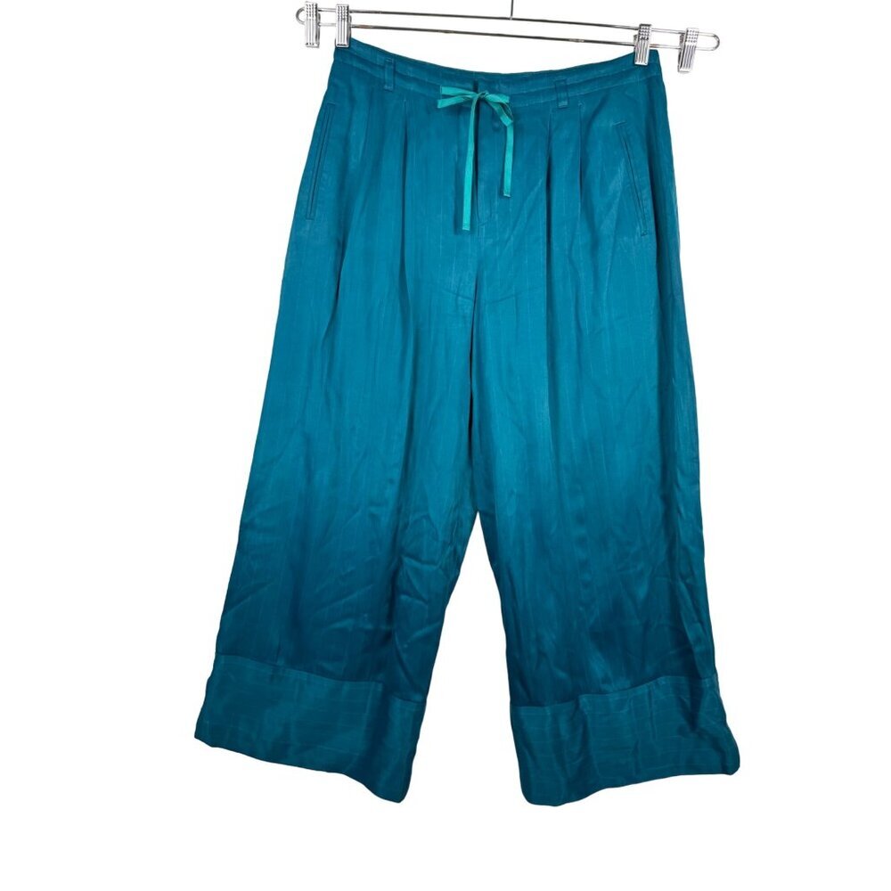 Anthropologie Elevenses wide leg satin tailored pants Teal sz 8